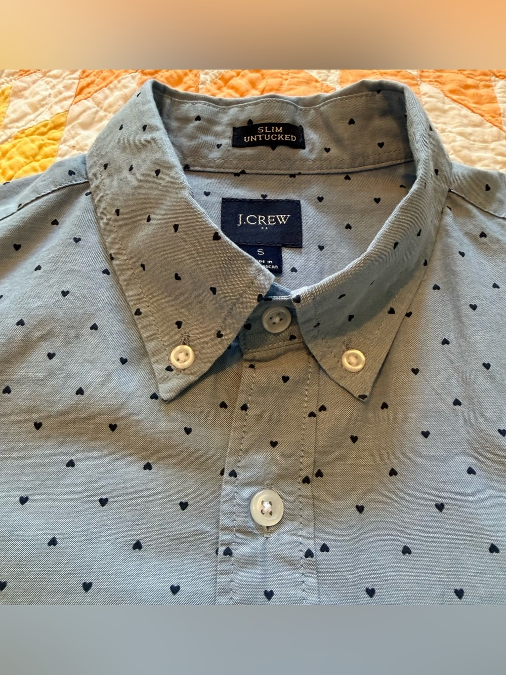 J.Crew Slim Untucked Heart Print Oxford Shirt - small
